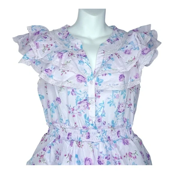 Love Shack Fancy x Target Lou in Purple Floral Double Ruffle Tiered Dress Medium - Picture 5 of 9